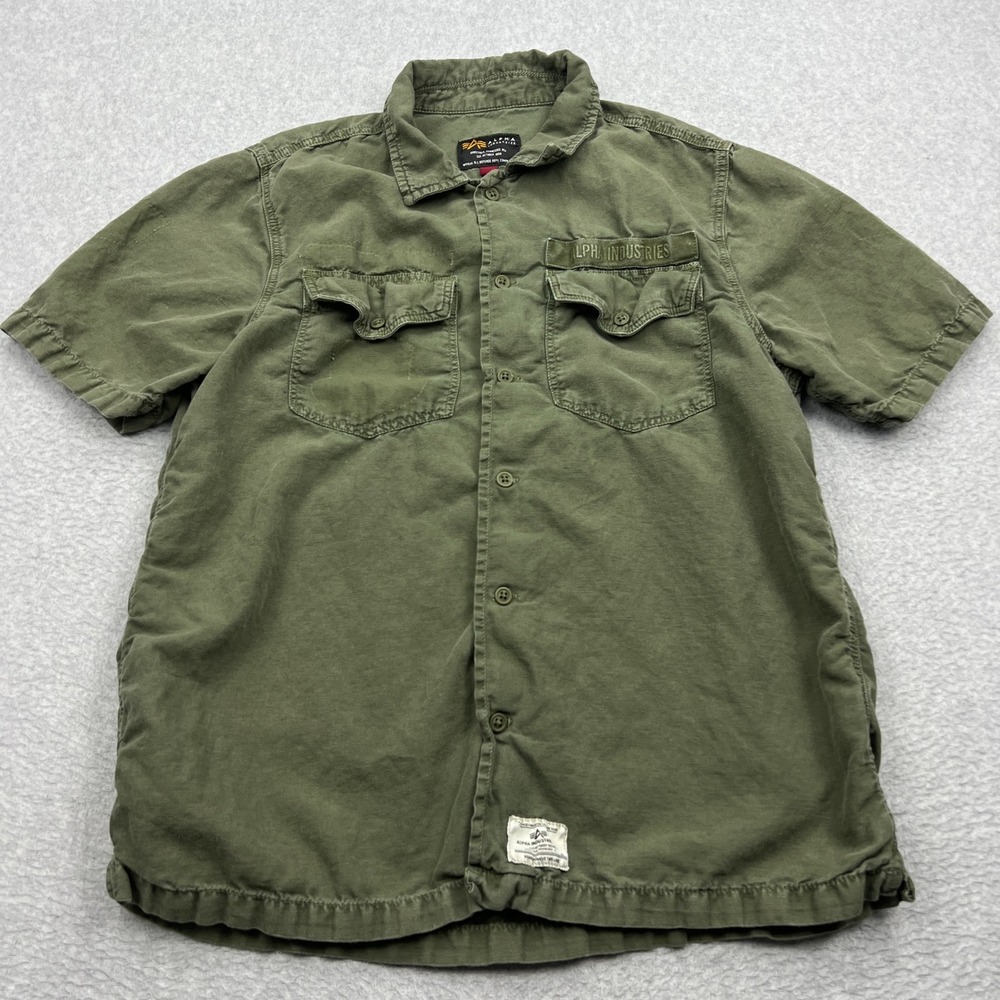Alpha‎ Industries Jungle Fatigue Shirt Mens Small Green Linen Military Utility
